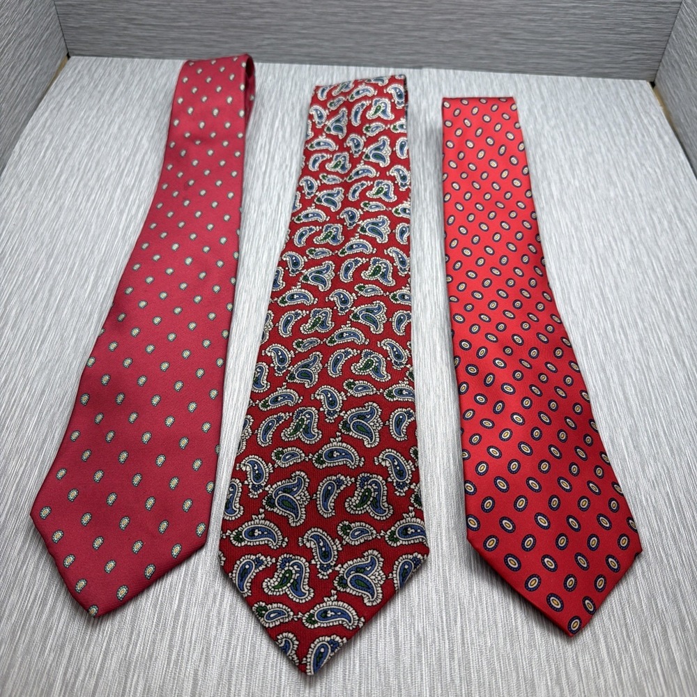Horchow Geoffrey Beene Silk Tie Lot 3 Red Paisley Geometric Designer Neckties